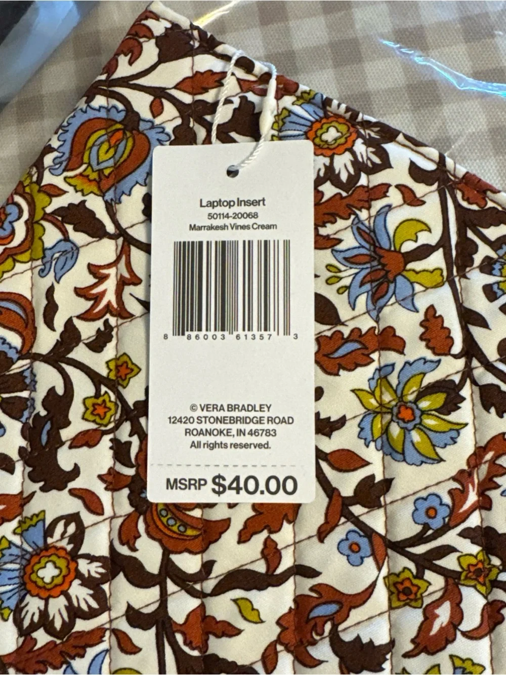 Vera Bradley Marrakesh Vines Cream Floral Laptop Insert - Brown, Blue, Yellow